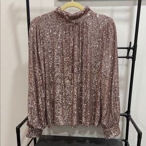 Cable & Gauge Sparkling Sequin Blouse - Rose Gold